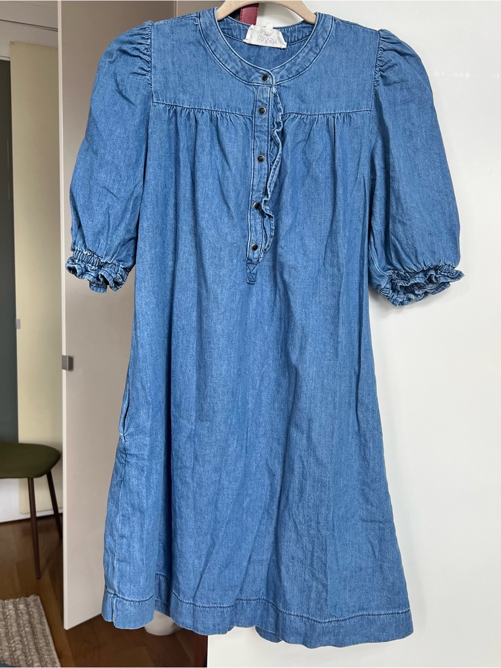 ba&sh Blue Agatha Midi Denim Button-Front Ruffle Dress